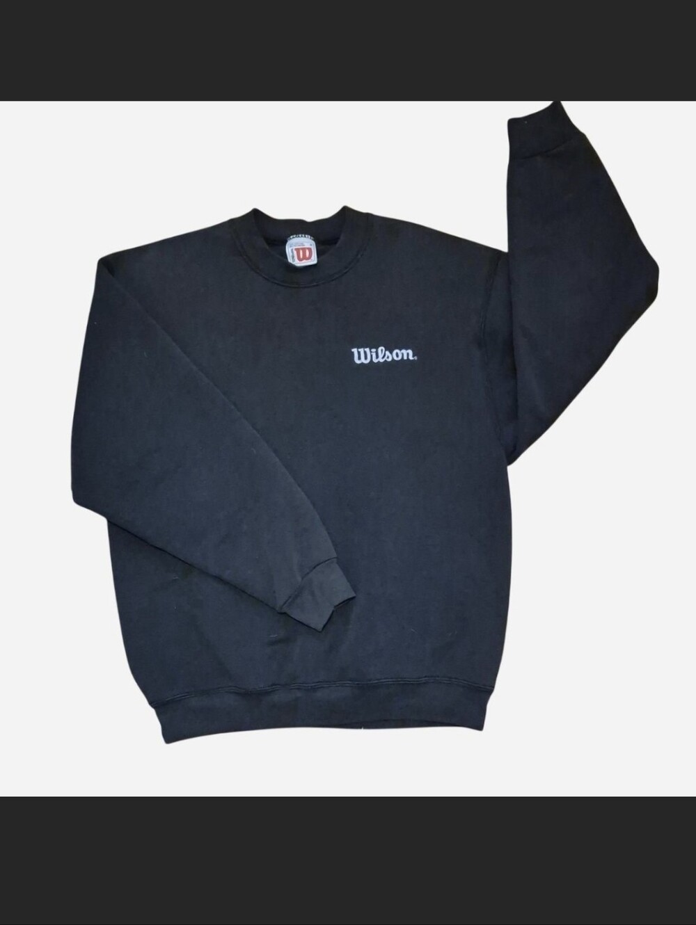 Vintage 90s Wilson Black Crewneck Sweatshirt with Embroidered Logo Size Youth M